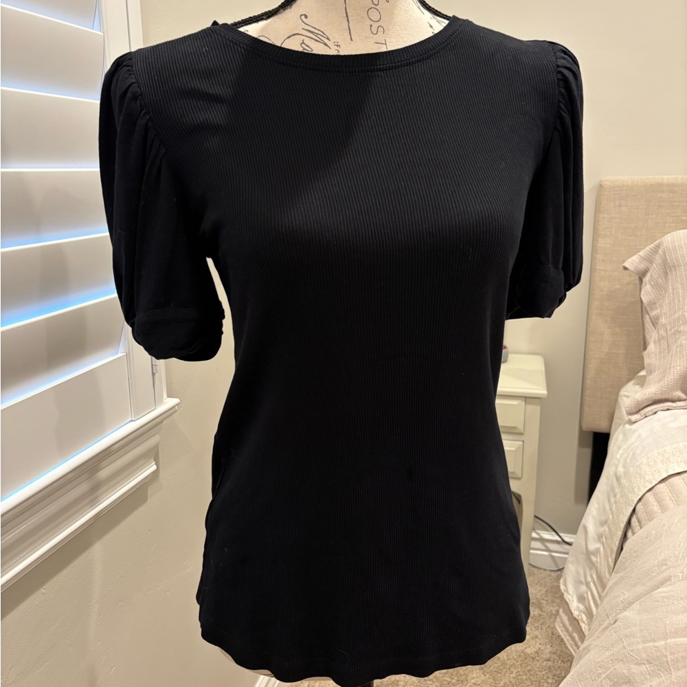 1. State Black Ribbed Puff Sleeve Tee